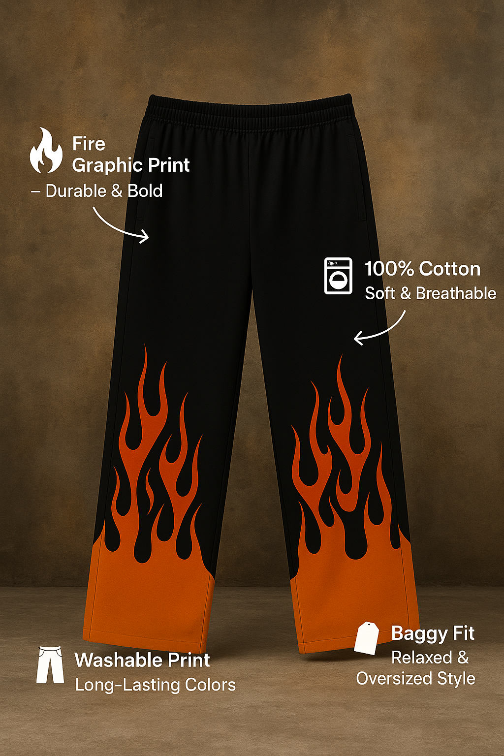 Inferno fire Flame Baggy Pants by ModeGenZ