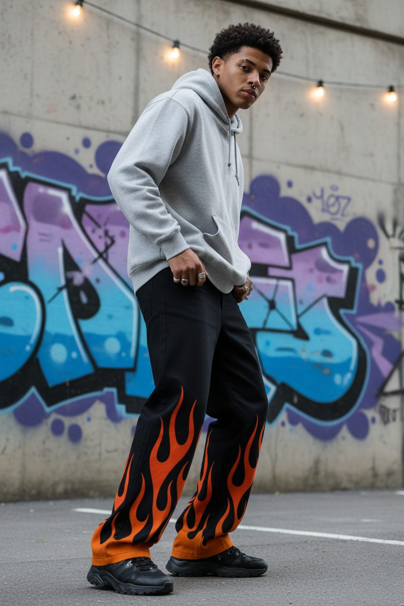 Inferno fire Flame Baggy Pants by ModeGenZ