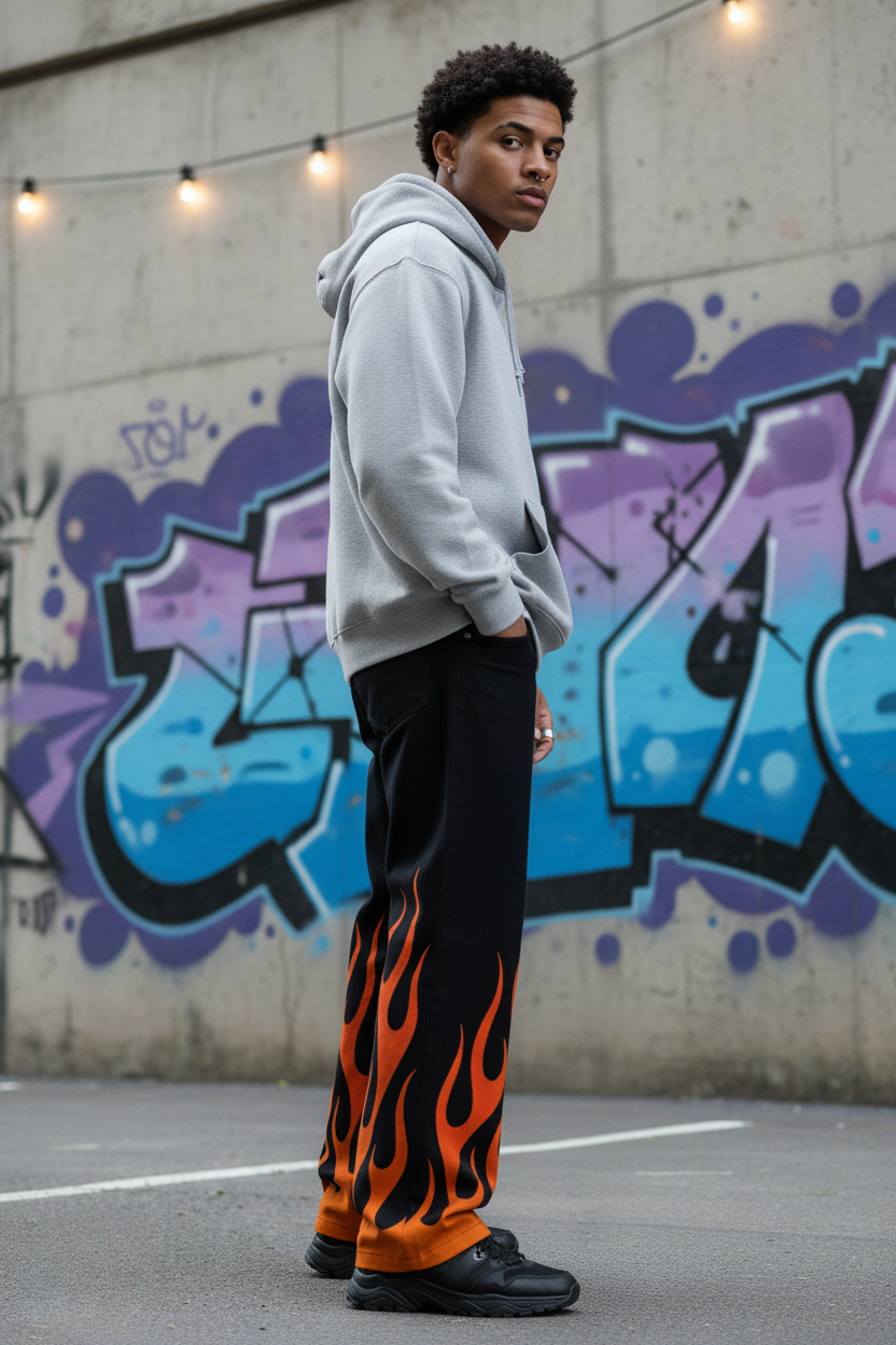 Inferno fire Flame Baggy Pants by ModeGenZ